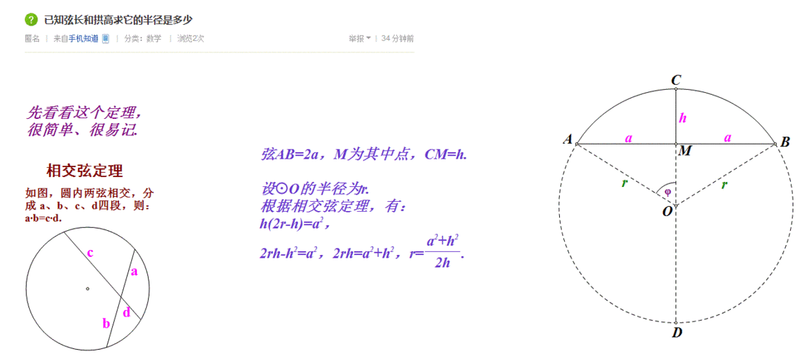 知道拱高和弦长求半径的简便方法_已知拱高和弦长求半径最简单方法