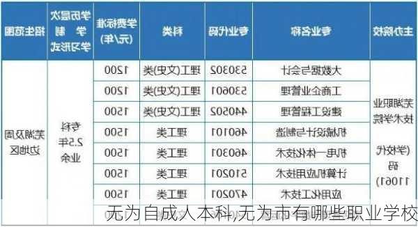 无为自成人本科,无为市有哪些职业学校