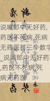 说嘴郎中无好药,药医不死病,死病无药医打三个数字_说嘴郎中无好药,药医不死病,死病无药医